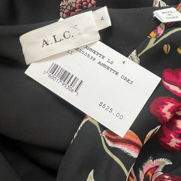 A.L.C. Annette Long Sleeve Silk Mini Dress Black Multi Color Floral Size 4 - Picture 8 of 9